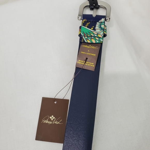 NWT Patricia Nash -Birds Of Paradise Vietri 1.25" Blue/Silver Belt Sz L Leather - Picture 6 of 12